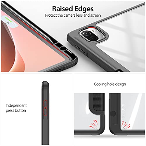 DUZZONA Funda para Xiaomi Mi Pad 5/Mi Pad 5 Pro 11" Tablet 2021con Auto Sueño Estela,Ultra Delgada Transparente Back TPU Cover Carcasa con Soporte Incorporado de Pencil,Negro