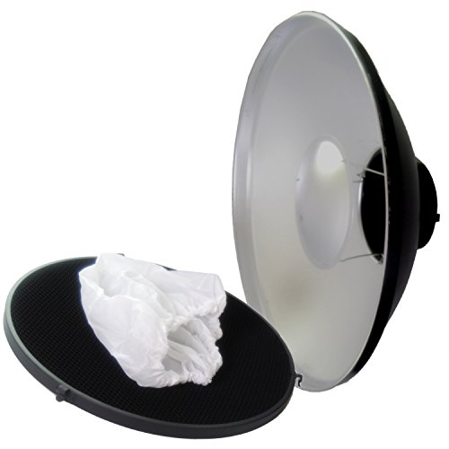DynaSun Beauty Dish S40 40cm Plato de Belleza Blanco/Plateado para Bowens con Rejilla y Panel difusor para Foto y Video de Estudio