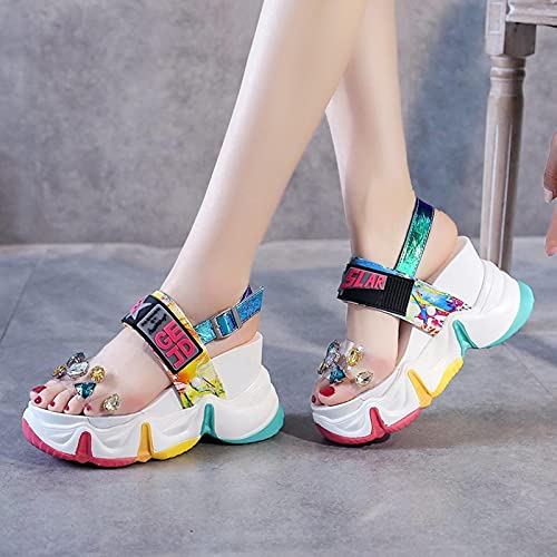 DZQQ 2020 Nuevas Sandalias de cuña de Verano para Mujer, Zapatos de Plataforma Gruesos de Cristal de PVC Transparente, Sandalias de Fondo Grueso con arcoíris para Mujer