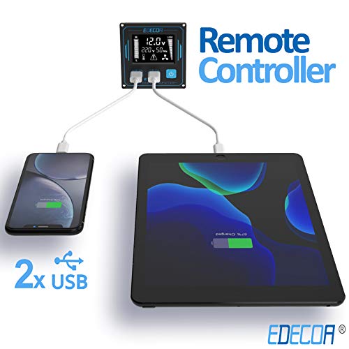 EDECOA inversor 12v 220v Onda Pura 1500w Transformador de Corriente Onda Pura con Mando a Distancia, USB y Pantalla LCD (1500w Nuevo Mando a Distancia)