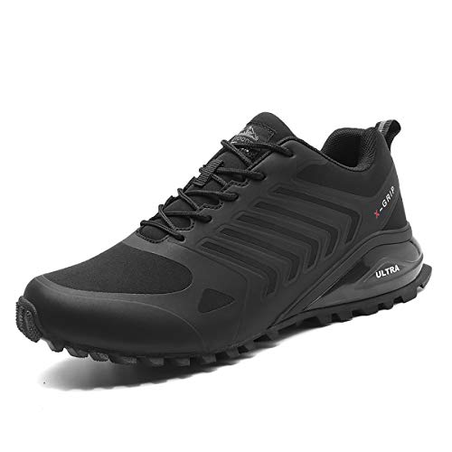 Eisrumu Zapatillas de Trail Running Hombre, Resistente al Agua Calzado de Correr en montaña para Adultos Unisex Negro 45EU