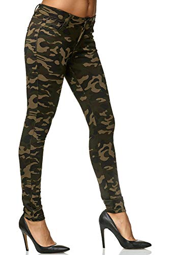 Elara Pantalón Elástico de Mujer Skinny Fit Jegging Chunkyrayan Ejercito Verde A92 Army 38 (M)
