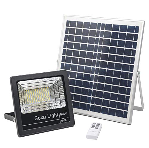 ELEDCO Foco Solar Led 80W, Panel Solar, Batería, Regulable Mando a Distancia, Luz Exterior Autonomía 8-15 Horas, Luz Neutra 4000K