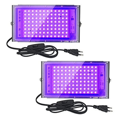Eleganted Luz Negra LED Lámpara 100W-2-Pack Impermeable IP65,395-400nm Barra Ultravioleta Iluminación de Escenario para Bar Discoteca DJ Disco Halloween Navidad Fiesta Boda