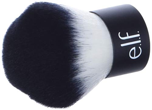 e.l.f, Kabuki Face Brush, Synthetic Haired, Versatile, Compact, Applies Bronzer, Powder, or Highlighter, Soft, Absorbent, Wet or Dry Product, Compact, Travel-Size, 0.64 Oz, Black, I0093806