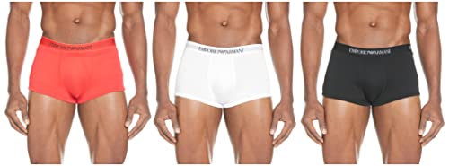 Emporio Armani 3-Pack Trunk Pure Cotton Underwear, Hombre, Multicolor (Blanco/Rojo/Negro), L