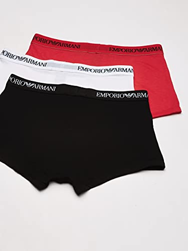 Emporio Armani 3-Pack Trunk Pure Cotton Underwear, Hombre, Multicolor (Blanco/Rojo/Negro), L