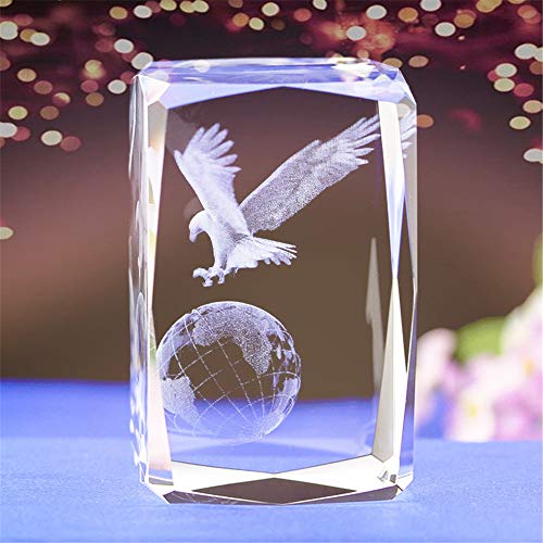 Estatuas y figuras de águila calva de cristal de cristal, grabado con láser 3D, diseño de águila de cristal, grabado en forma de cubo de cristal, regalo con caja de regalo (40 x 40 x 60 mm)