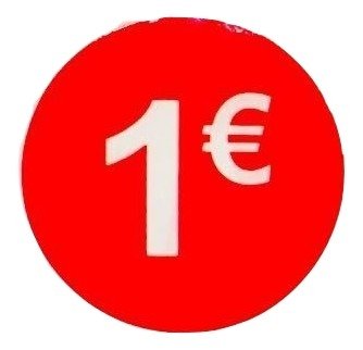Etiquetas de Precio 1€ Euro Pack de 1000 Pegatinas Redondos Rojos Adhesivo Desplegable Price Stickers Rebajas Descuentos Oferta Liquidación