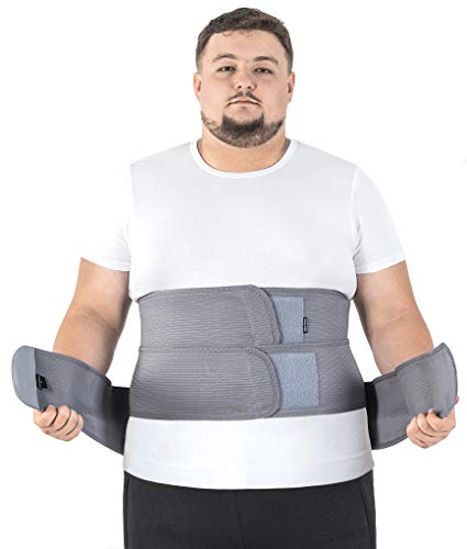 Faja de sujeción para la espalda; cinturón lumbar de soporte con fijación rígida; 6 refuerzos / 31cm de altura; para personas con gran circunferencia en la cintura XX-Large Gris