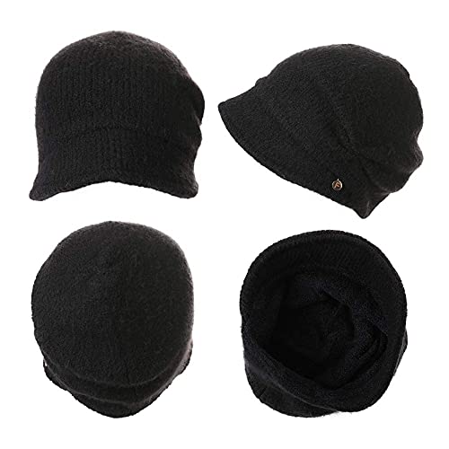 Fancet Gorro de punto de mezcla de lana para mujer, sombrero de panadero, gorro de Newsboy Taxi, boina de pico calentita, cálido forro, sombreros de invierno 55-59 cm