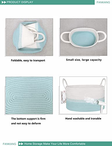 FANKANG Cesta de cuerda tejida rectangular para guardar la sala de estar, cesto de lavandería o cesta de lavandería para guardería con asas (azul)