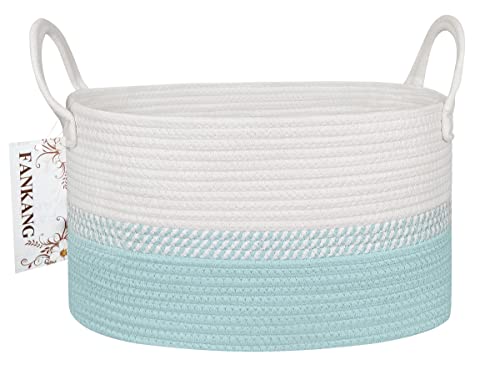 FANKANG Cesta de cuerda tejida rectangular para guardar la sala de estar, cesto de lavandería o cesta de lavandería para guardería con asas (azul)