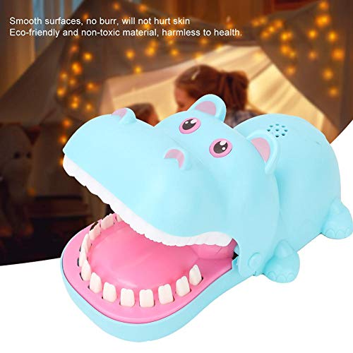 Fdit Hipopótamo Dentista morder Dedo Juguete portátil de Dibujos Animados hipopótamo Boca con Dientes Juguete morder Dedo Juego de Mesa Juguetes para niños(Azul)