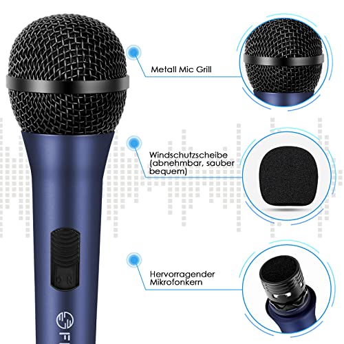 FDUCE Micrófono Vocal dinámico 9.0s, micrófono de Mano de Metal con Cable con Interruptor de Encendido y Apagado y Cable XLR de 16.4 pies, Utilizado para Karaoke, Boda, Iglesia, Clase (Azul)