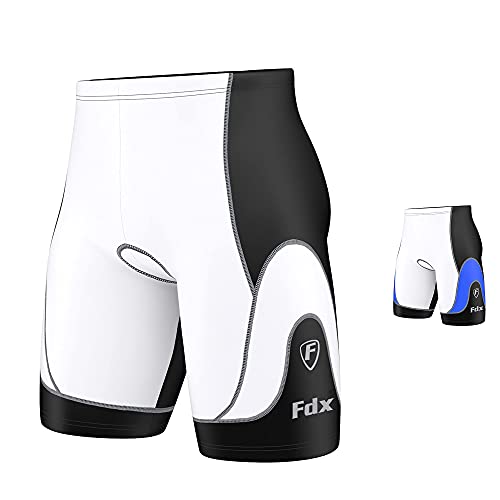 FDX Mens Pro Quality Cycle Cycling Shorts Anti-Bac Padded Cycling Tight Shorts (White/Black, X-Large)