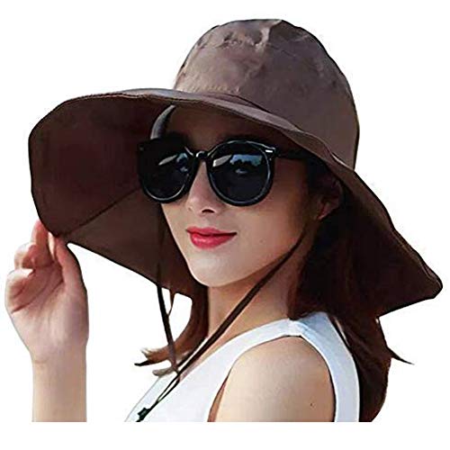 FENGDING Sombrero de Lluvia para Mujer, Plegable, Ajustable, Sombrero de Sol al Aire Libre, Marrón