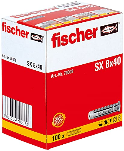 fischer - Tacos pared para hormigón SX 8x40 para fijar lámparas, cuadros, Caja tacos 100 uds