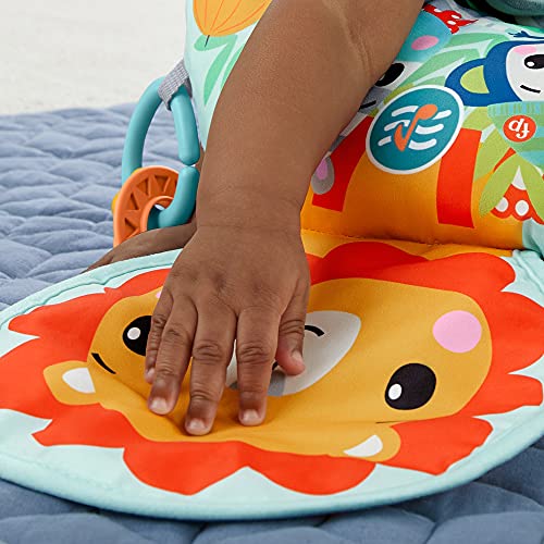 Fisher-Price León Cojín con música y vibraciones relajantes para bebé, incluye mordedor y actividades (Mattel GWY91)