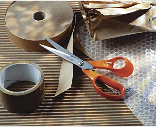 Fiskars Classic Universal Tijeras para manualidades, costura y oficina, Longitud: 21 cm, para diestros, Naranja, 1005148 + Afilador de tijeras, para Tijeras para diestros, Afilador de cerámica