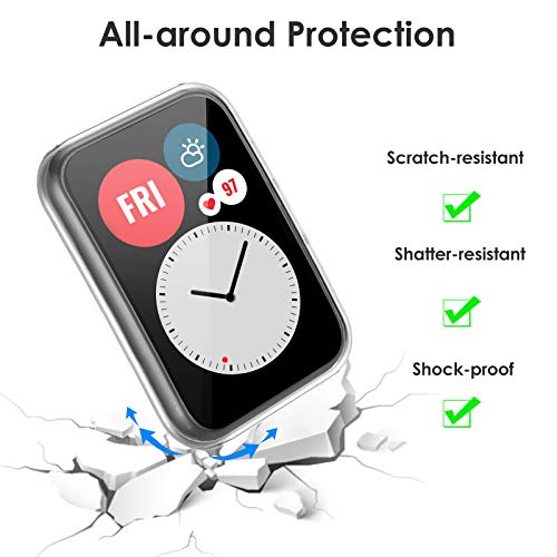FITA 3 Piezas Funda Compatible Con Huawei Watch Fit/Elegant Edition Funda Protectora, Cubierta Completa Película Protectora de TPU Suave Funda Resistente A Los Arañazos Compatible Con Huawei Watch Fit