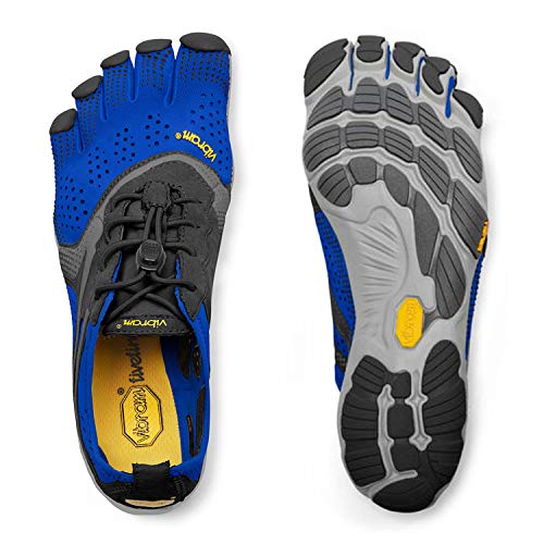 Fivefingers Vibram V-Run Men S E T - Zapatillas con dedos para hombre, para correr, descalzo, incluye un par de calcetines con dedos, azul y negro, 44 EU
