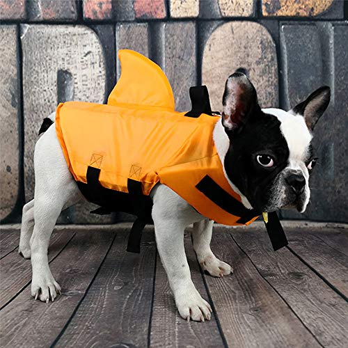 FONLAM Chaleco Salvavidas para Perros Mascotas Chaqueta Chaleco de Seguridad Perro Perrito con Aleta de Tiburón Ropa de Baño (Naranja, X-Small)