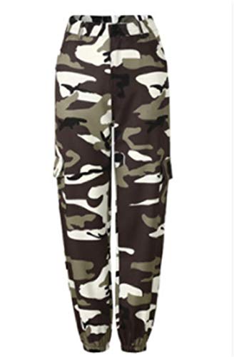 Frecoccialo Pantalones cargo de camuflaje para mujer, estilo casual, militar, combate, estampado de camuflaje gris M