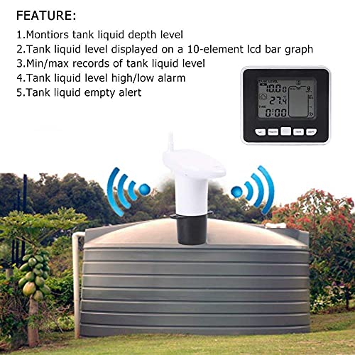 FTVOGUE Sensor de nivel de líquido Ultrasónico Depósito de agua Líquido Profundidad del nivel Medidor de medición con indicador de temperatura