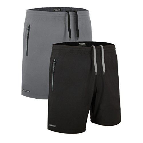 FULL TIME SPORTS® 2 Paquetes Pantalones Cortos para Correr 100% poliéster (Negro y Gris, 3XL)