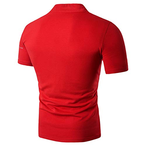 Funcional Shirt Hombre Verano Cuello V Ajustado Hombre Muscular Shirt Moda Estampado Manga Corta Deportiva Camisa Secado Rápido Hombre Compresión Camisa C-Red L