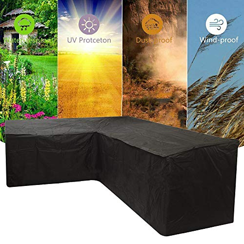Funda para sofá de esquina de jardín, impermeable, lona de protección, salón, en forma de L antirayos UV, cubierta de mueble exterior para jardín, terraza (215 x 215 x 87 cm), color negro