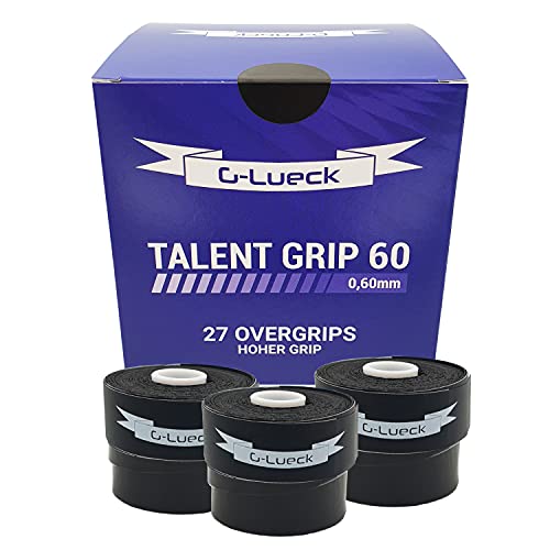 G-Lueck 27 Overgrip Talent Grip 60 - Cinta para raquetas de squash, bádminton y golf, incluye cinta adhesiva de cierre autoadhesiva, muy manejable, color negro