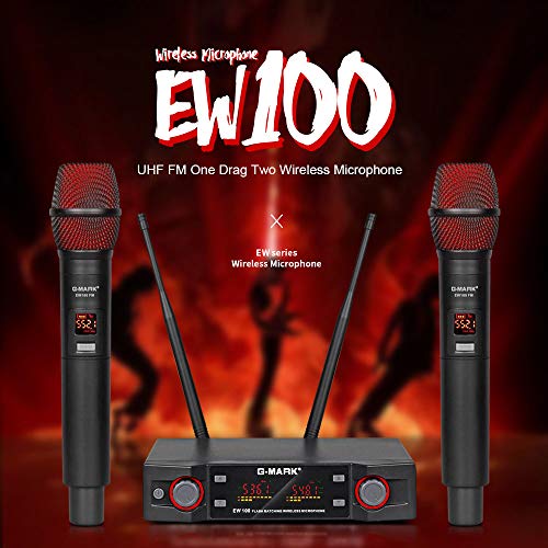 G-MARK EW100 Micrófono inalámbrico UHF karaoke microfono profesional 2 Canales de frecuencia ajustable banda de discurso DJ estudio