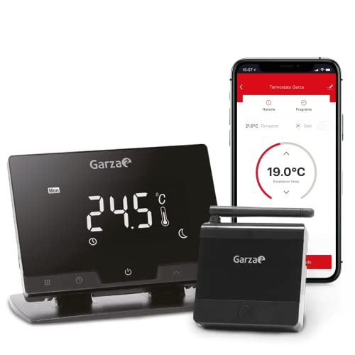 Garza Smart - Termostato Inalámbrico Wifi Inteligente para caldera y calefacción, programable, pantalla táctil, Wifi 2.4GHz, control remoto por app y por voz Alexa/Google