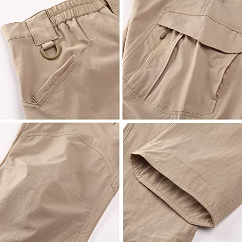 G&F Hombres Pantalones de Senderismo Softshell Exteriores Impermeables con Bolsillos con Cremallera Pantalones de Trabajo (Color : Khaki, Size : XXL)