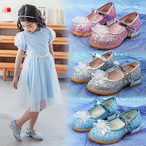 Ghemdilmn Zapatos de princesa para niña, de cristal, con diseño de Frozen, sandalias de fiesta, bailarina, carnaval, disfraces, accesorios para disfraz, rosa, 28 EU