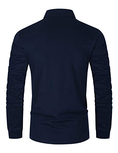 GHYUGR Polo Hombre Manga Larga Camiseta Deporte Clásico Elegante Cuadros Cuello T-Shirt,Z-Azul,L