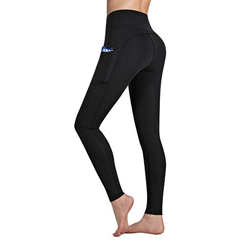 GIMDUMASA Pantalón Deportivo de Mujer Cintura Alta Leggings Mallas para Running Training Fitness Estiramiento Yoga y Pilates GI188(Negro,XS)
