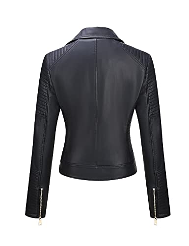 Giolshon Chaqueta de Cuero Sintético para Mujer Abrigo Corto de Motociclista de Otoño Elegantes 53 Negro XL