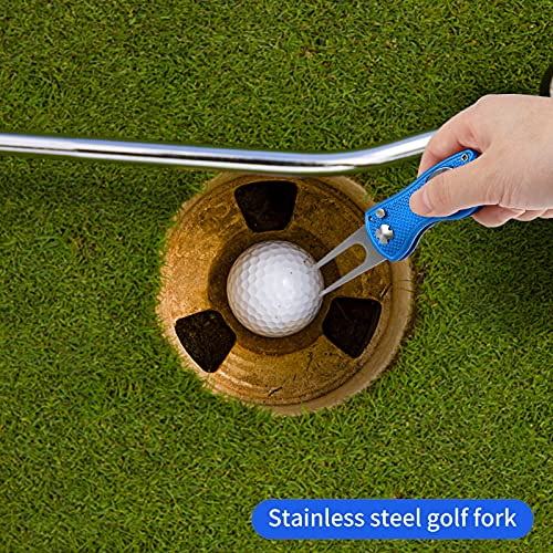 Golf Divot Tool 2Pcs Arreglapiques Golf Herramienta de Reparación de Divot de Golf Tenedor de Campo de Golf con Botón Emergente y Marcador Bola Magnética para Golfistas Accesorios (Azul)