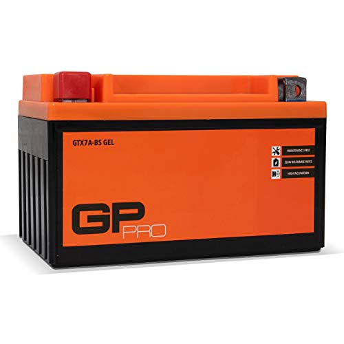 GP-PRO GTX7A-BS - Batería de arranque para scooter y motos, 12V, 7Ah, parecido a YTX7A-BS / 50615, sin necesidad de mantenimiento
