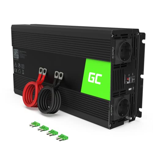 Green Cell® 1500W/3000W 24V a 220V/230V Onda sinusoidal modificada Inversor de Corriente DC AC Power Inverter Transformador de Voltaje para Coche Camion con Puerto USB y Pinzas de conexión a batería