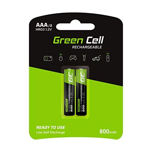 Green Cell 2X AAA 800mAh 1.2V Juego de 2 Pilas Recargables AAA Ni-MH Baja Autodescarga Precarga Alta Capacidad HR6 BK-4MCCE/8LE