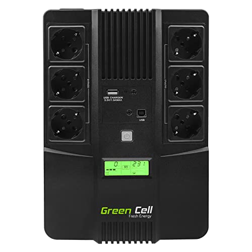 Green Cell® SAI Sistema de alimentación ininterrumpida UPS Potencia 800VA (480W) 230V Fuente de alimentación Continua Line Interactive senoidal AVR USB/RJ45 6X Schuko Tomas con Pantalla LCD
