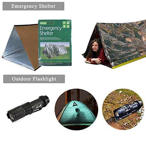 GRULLIN Equipo de Kits de Supervivencia de Emergencia, 60 en 1 para Exteriores IFAK Trauma Pouch Kits de Herramientas de Primeros Auxilios con Filtro de Agua, Tienda de Emergencia para