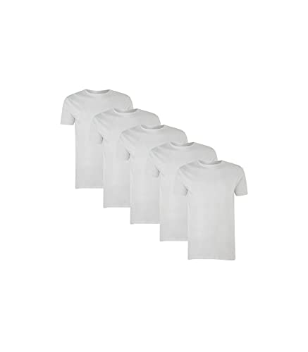 Grupo K-2 Camiseta de algodón Cuello Redondo Unisex Color Blanco (Pack de 5) (XXXL)