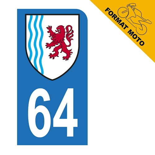 HADEXIA - Adhesivo para placa de matrícula, scooter, departamento de 64 Pirineos, Atlánticos, logotipo de Nueva Aquiana