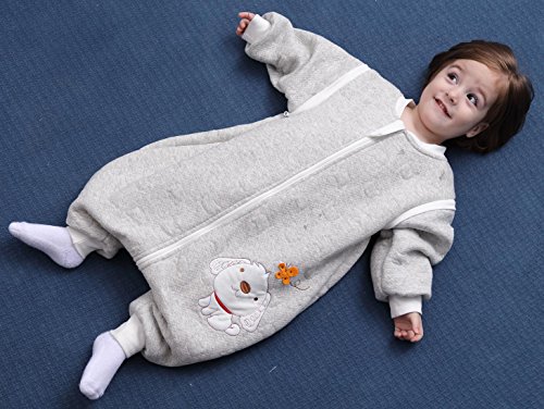 Happy Cherry - Mono Pijama para Bebés Niños Niñas Saco de Dormir Manga Larga Desmontable de Algodón para Otoño Primavera - Gris - 12-24 Meses