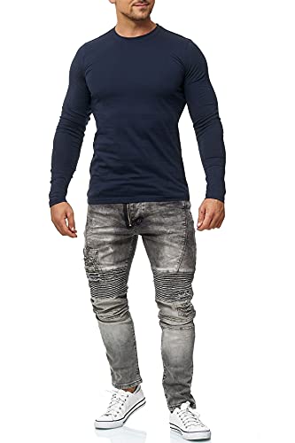 Happy Clothing - Camiseta de manga larga para hombre - Cuello redondo - S M L XL 2XL 3XL azul oscuro XL